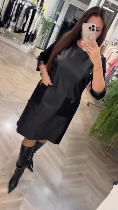 Abito Casual Elegante in Effetto Pelle