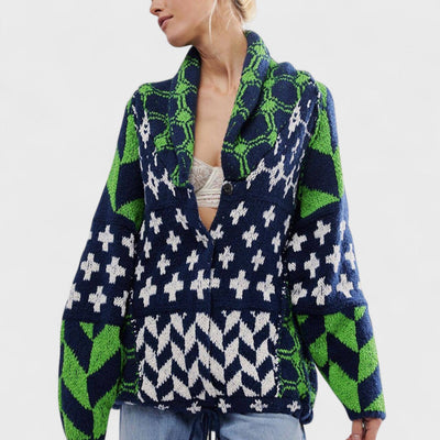 Portia - Cardigan vintage con colletto button down e manica lunga