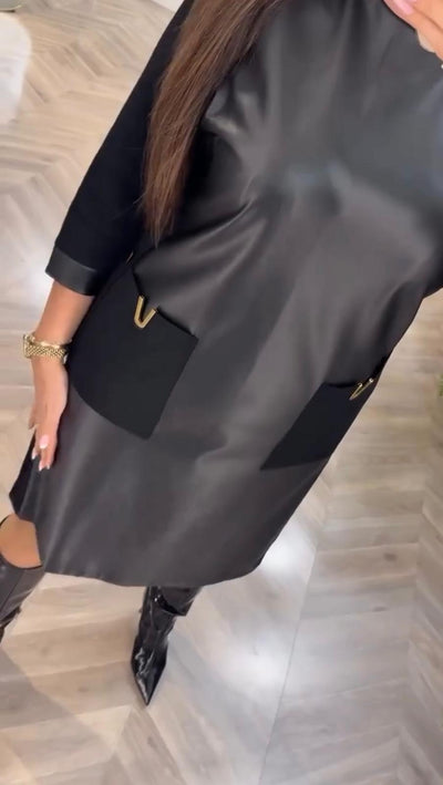 Abito Casual Elegante in Effetto Pelle