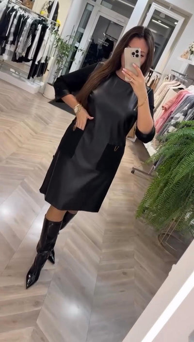 Abito Casual Elegante in Effetto Pelle