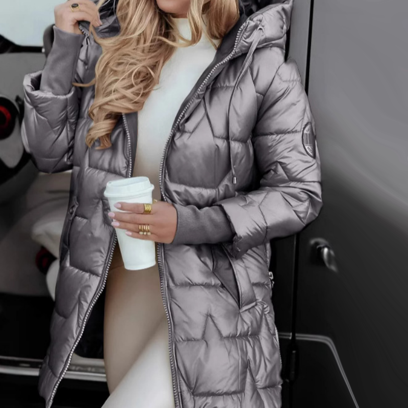 Piumino lungo caldo con cappuccio