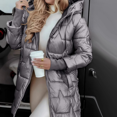 Piumino lungo caldo con cappuccio